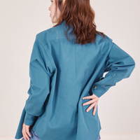 Back view of Oversize Overshirt in Marine Blue worn by Hana