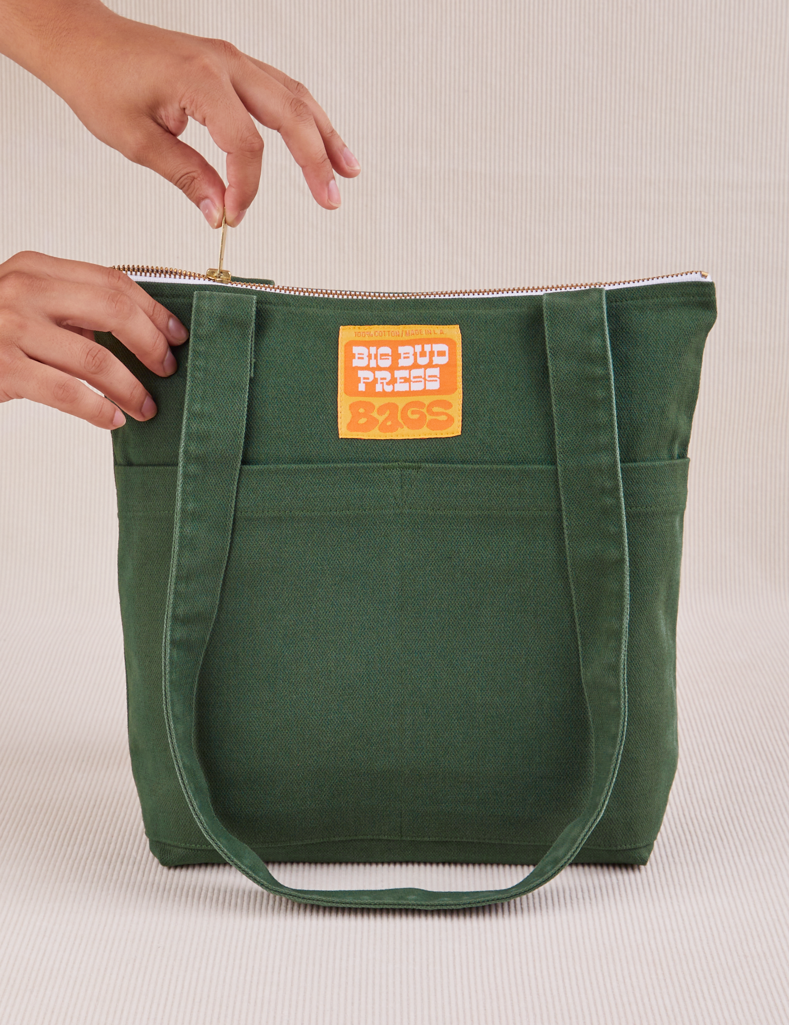 Over-Shoulder Zip Mini Tote in Dark Emerald Green