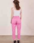 Back view of Petite Pencil Pants in Bubblegum Pink and vintage off-white Cropped Cami on Hana