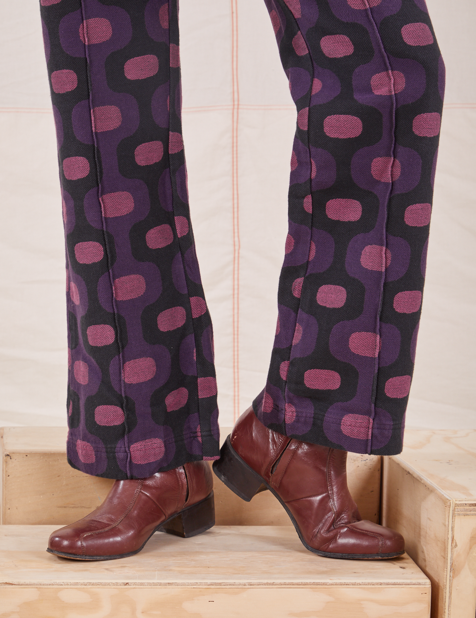 Western Pants in Purple Tile Jacquard pant leg close up on Jesse