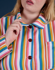 Stripe Work Jacket in Rainbow Stripe front close up on Juliet