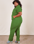 Side view of Short Sleeve Jumpsuit in Lawn Green worn by Morgan