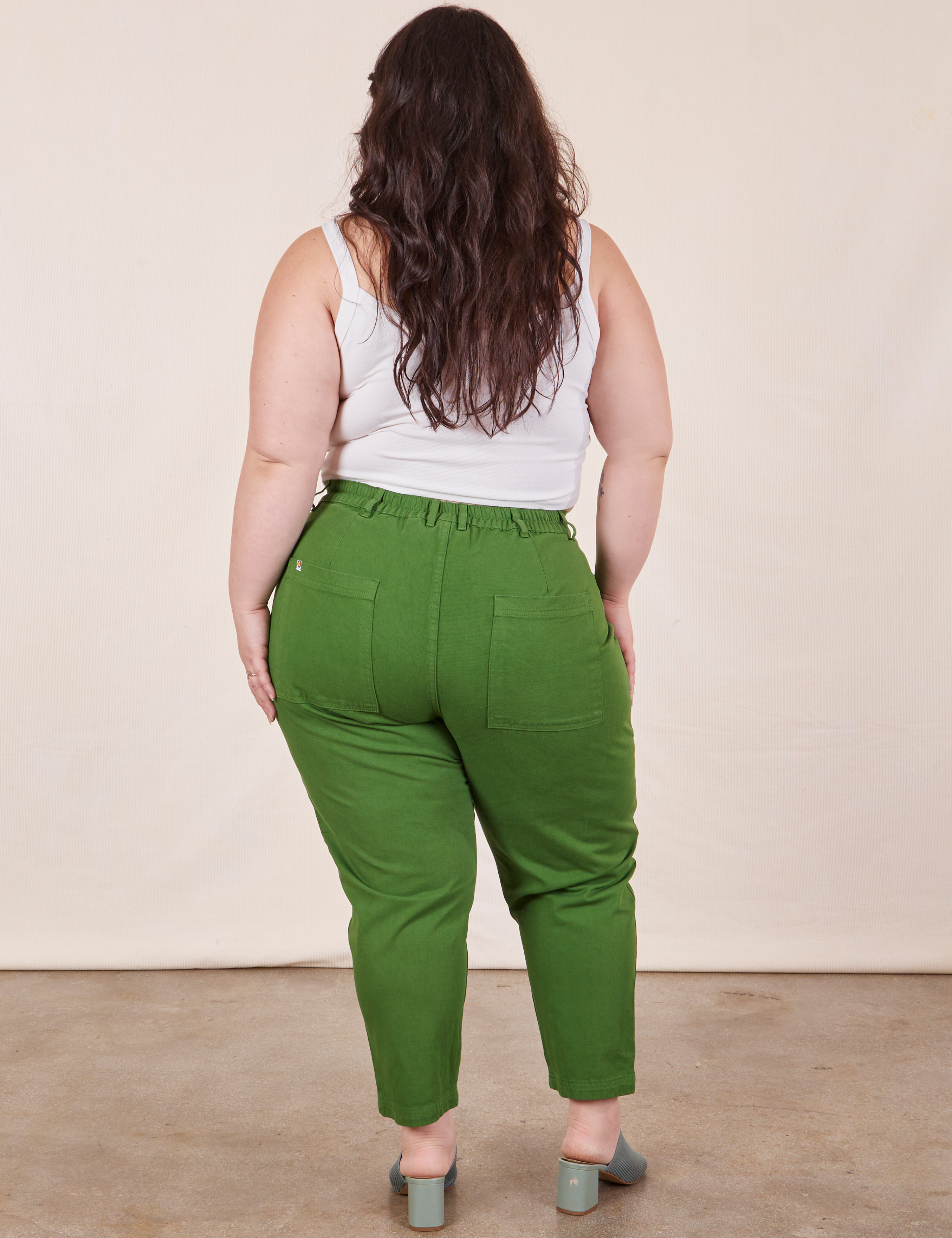 Back view of Petite Pencil Pants in Lawn Green on Ashley