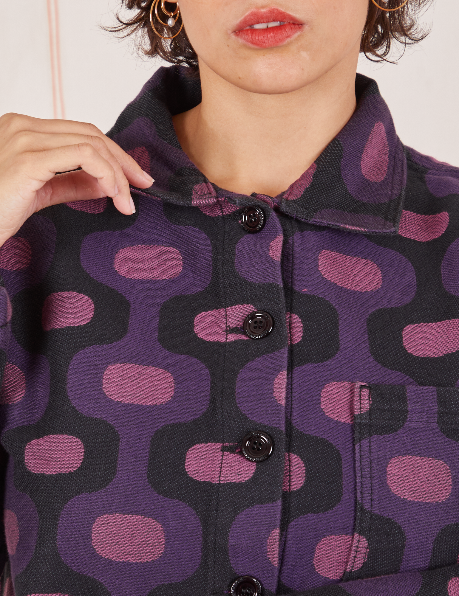  Purple Tile Jacquard Work Jacket front close up on Tiara