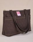 Angled view of Quilted XL Tote in Espresso Brown