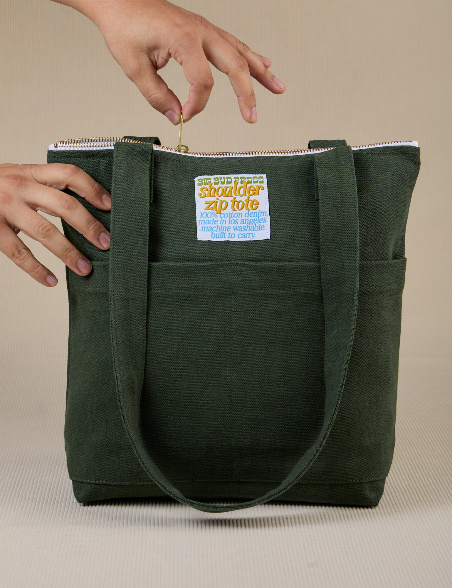 Over-Shoulder Zip Mini Tote in Swamp Green