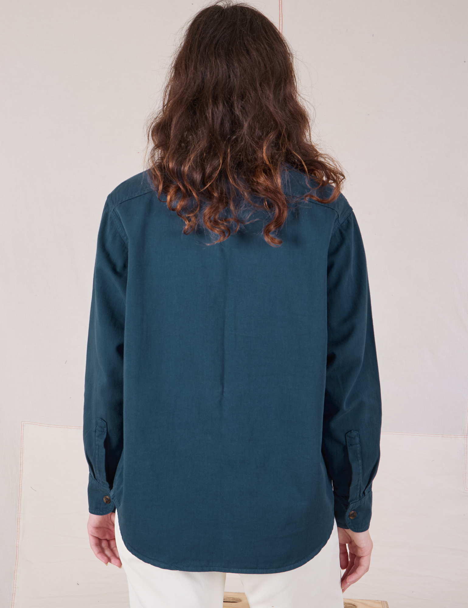 Twill Overshirt in Lagoon back view on Alex