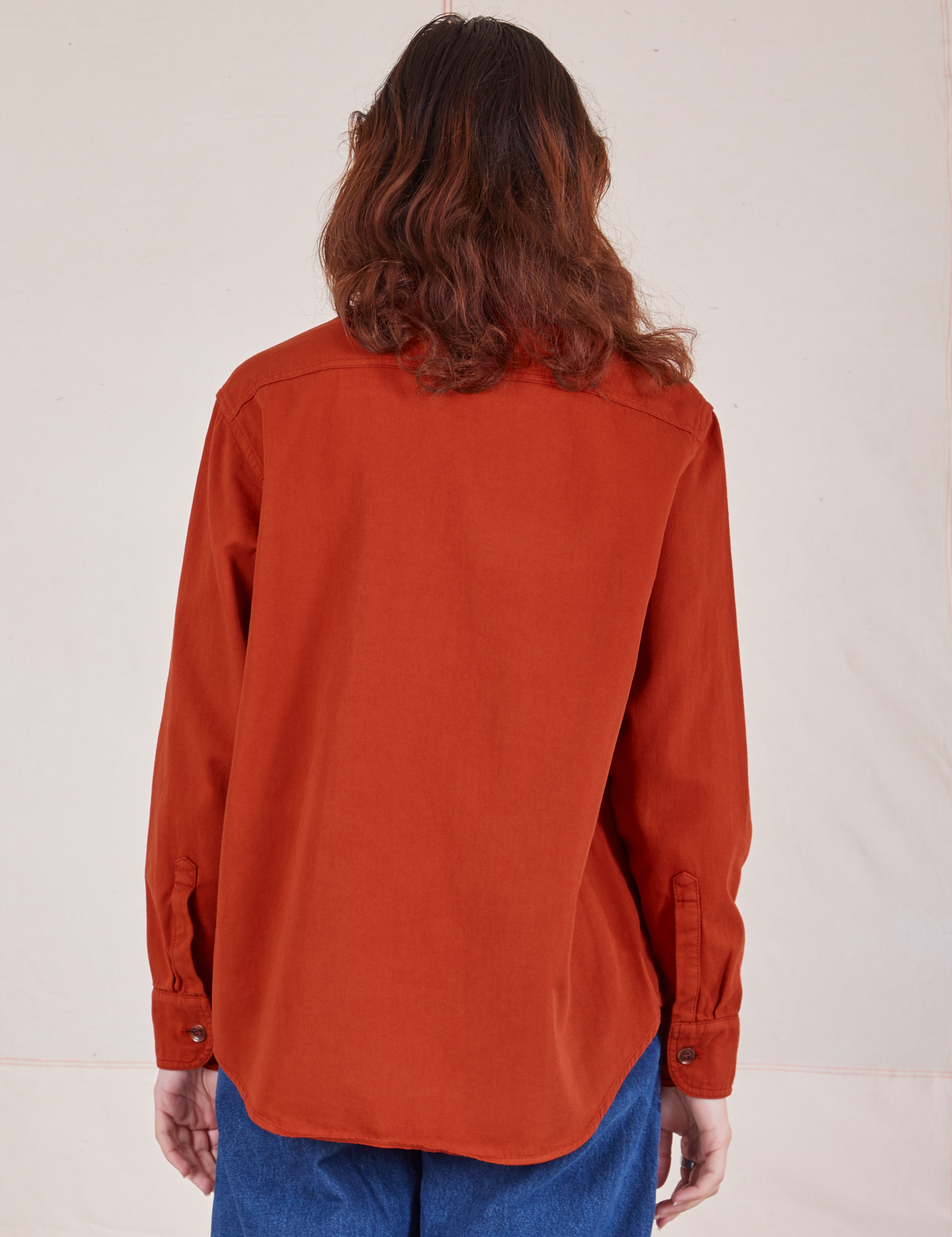 Oversize Overshirt in Paprika back view on Alex