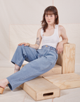 Hana is wearing Denim Trouser Jeans in Light Wash and vintage off-white Cropped Tank Top