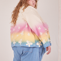 Side view of Work Jacket in Butterfly Airbrush on Catie
