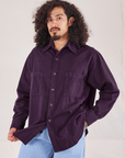 Jesse is wearing Oversize Overshirt in Nebula Purple
