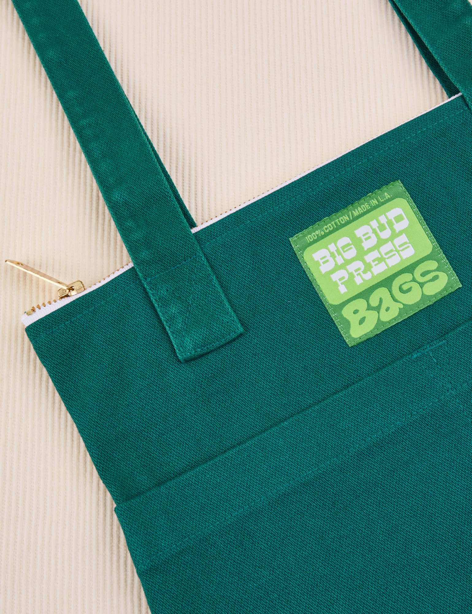 Over-Shoulder Zip Mini Tote in Hunter Green close up