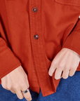 Oversize Overshirt in Paprika front close up on Alex