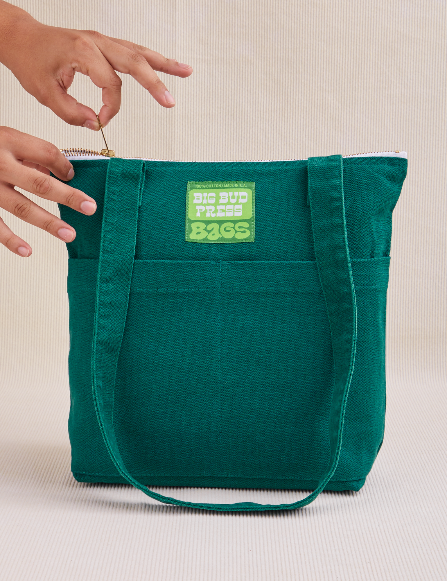 Over-Shoulder Zip Mini Tote in Hunter Green