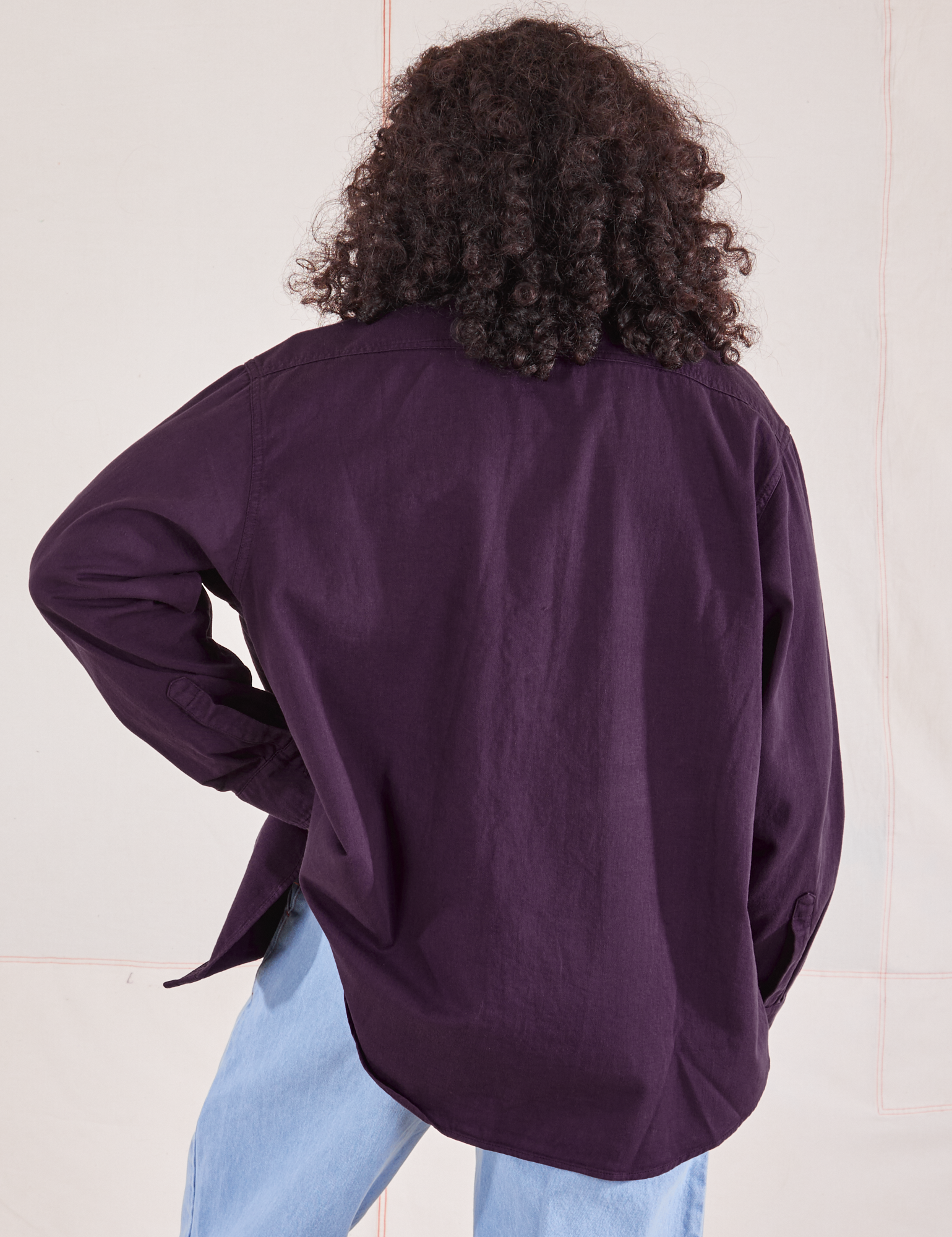 Oversize Overshirt in Nebula Purple back view on Jesse