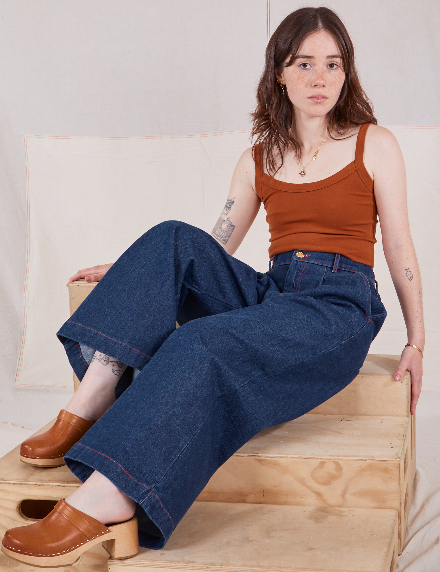 Indigo Wide Leg Trousers - Dark Wash Indigo Wide Leg Trousers - Dark Wash