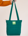 Over-Shoulder Zip Mini Tote in Hunter Green held by model