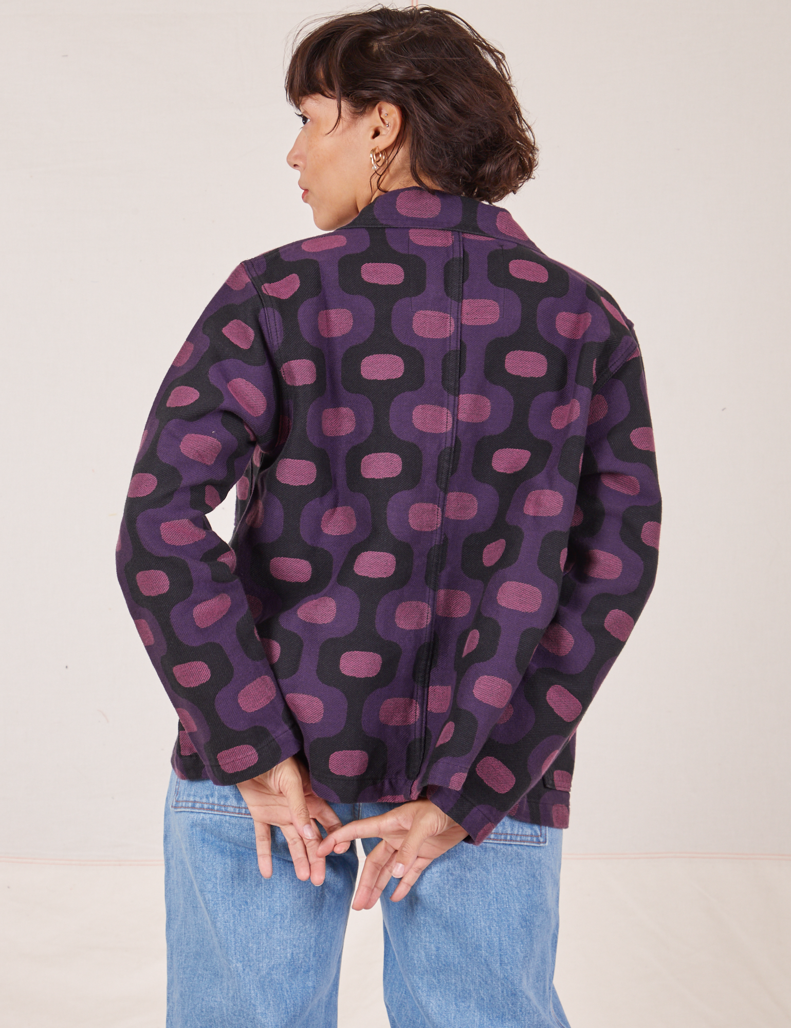 Back view of  Purple Tile Jacquard Work Jacket on Tiara