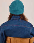 Ribbed Beanie in Marine Blue back view worn by Alex