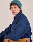 Quinn is wearing Ribbed Beanie in Marine Blue