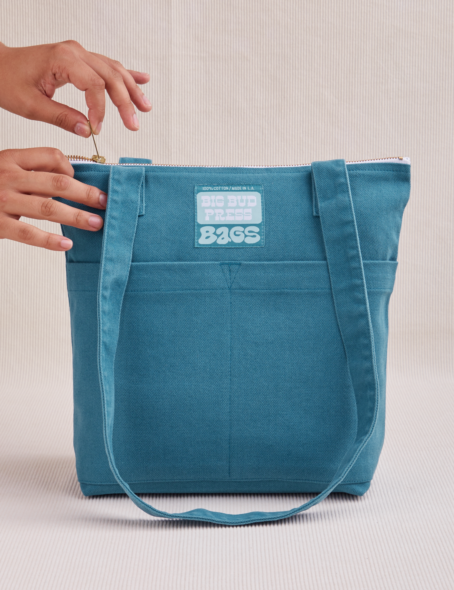 Over-Shoulder Zip Mini Tote in Marine Blue