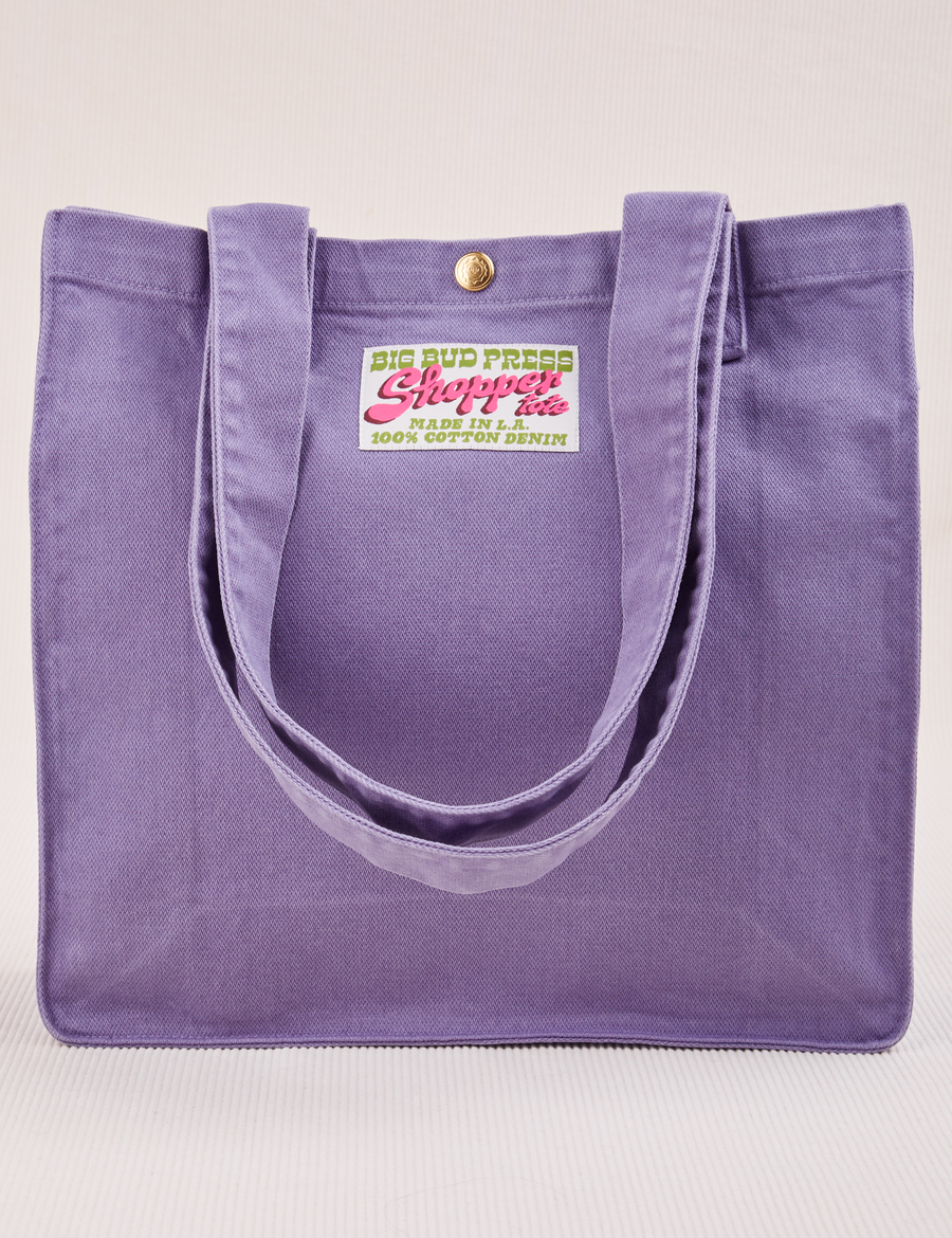 Shopper Tote Bag in Faded Grape with straps hanging down front of bag