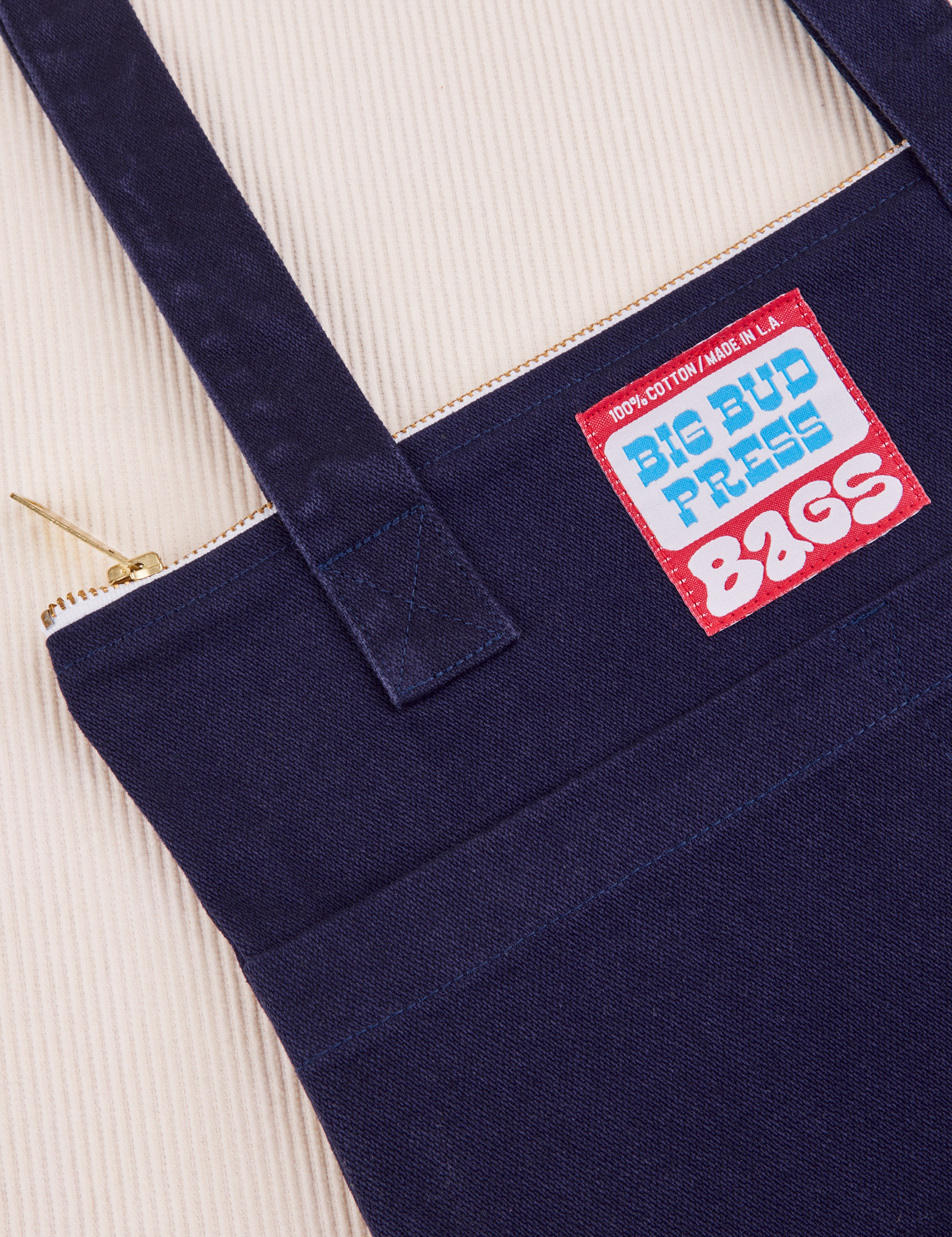 Over-Shoulder Zip Mini Tote in Navy close up