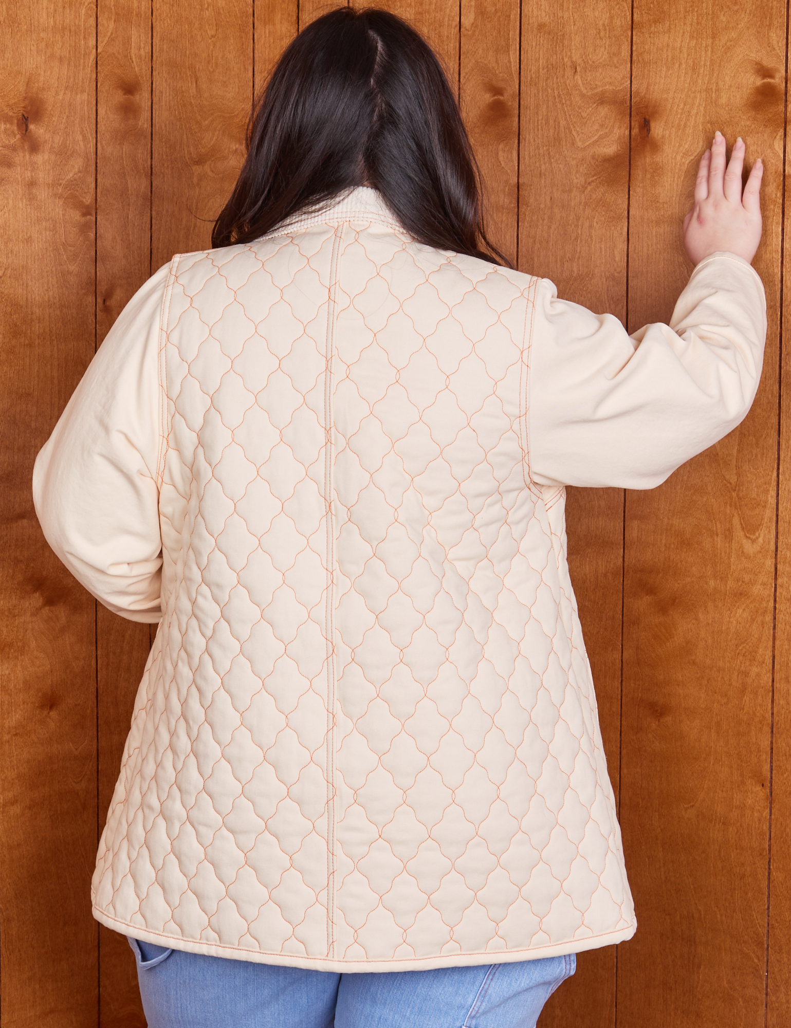 Back view of Quilted Overcoat in Vintage Off-White on Ashley