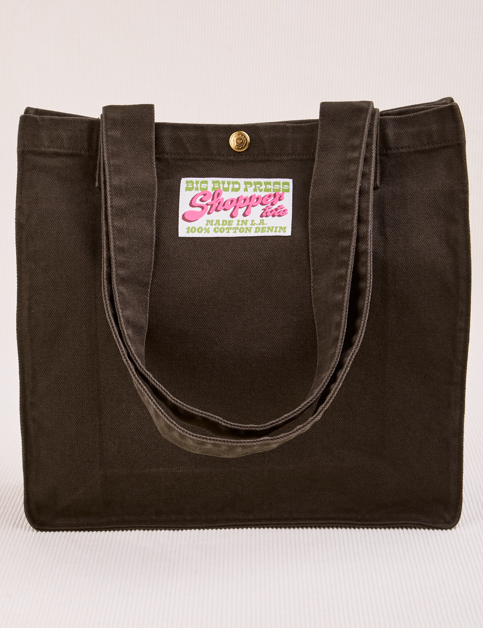 Shopper Tote Bag in Espresso Brown with straps hanging down front of bag