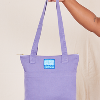 Over-Shoulder Zip Mini Tote in Faded Grape held by model