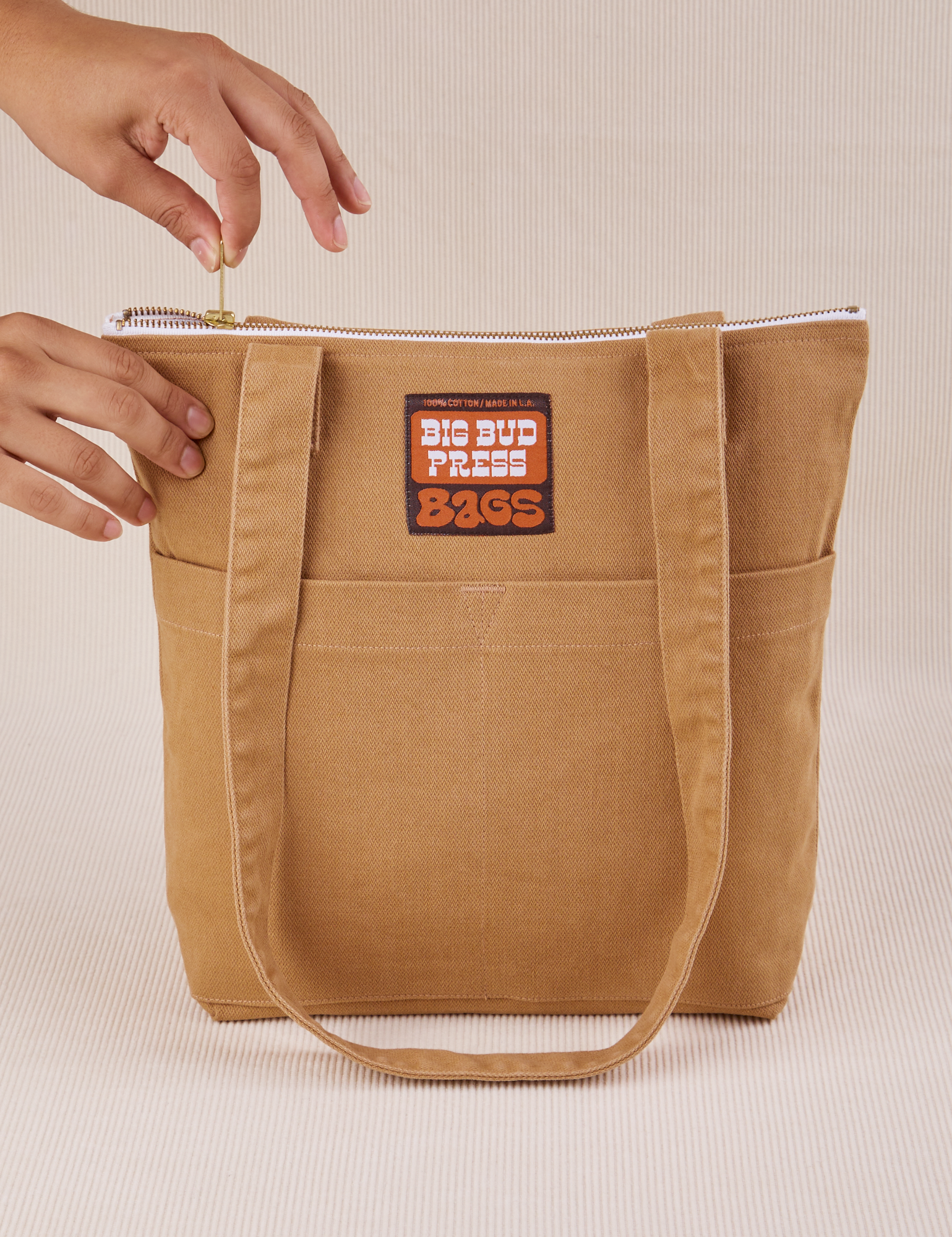 Over-Shoulder Zip Mini Tote in Tan