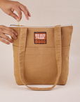 Over-Shoulder Zip Mini Tote in Tan