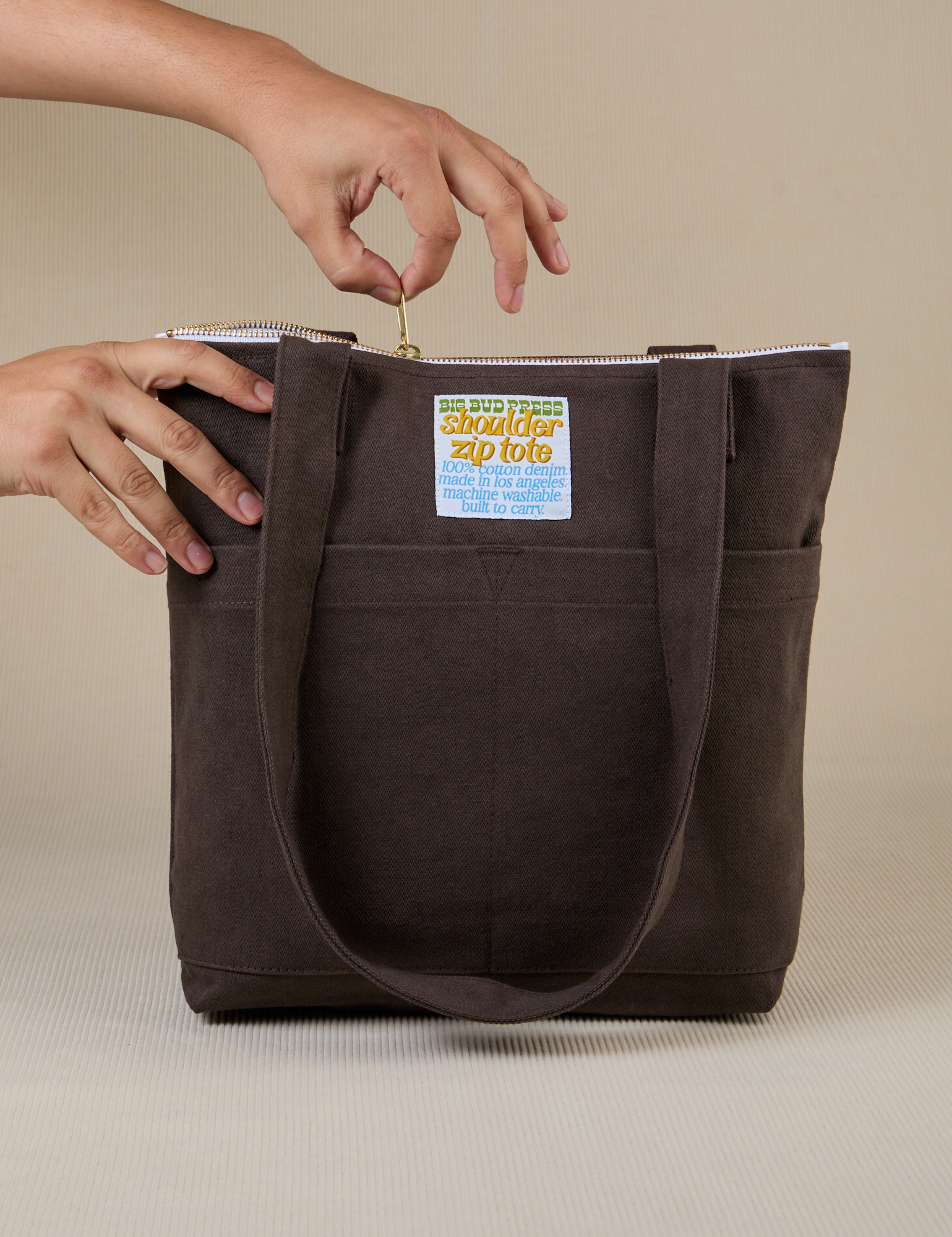 Over-Shoulder Zip Mini Tote in Espresso Brown