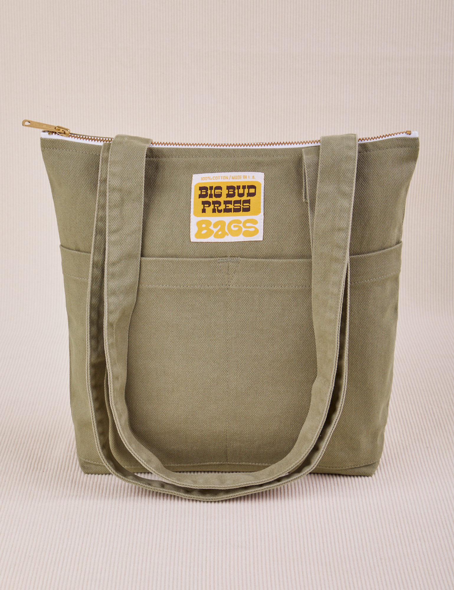 Over-Shoulder Zip Mini Tote in Khaki Grey