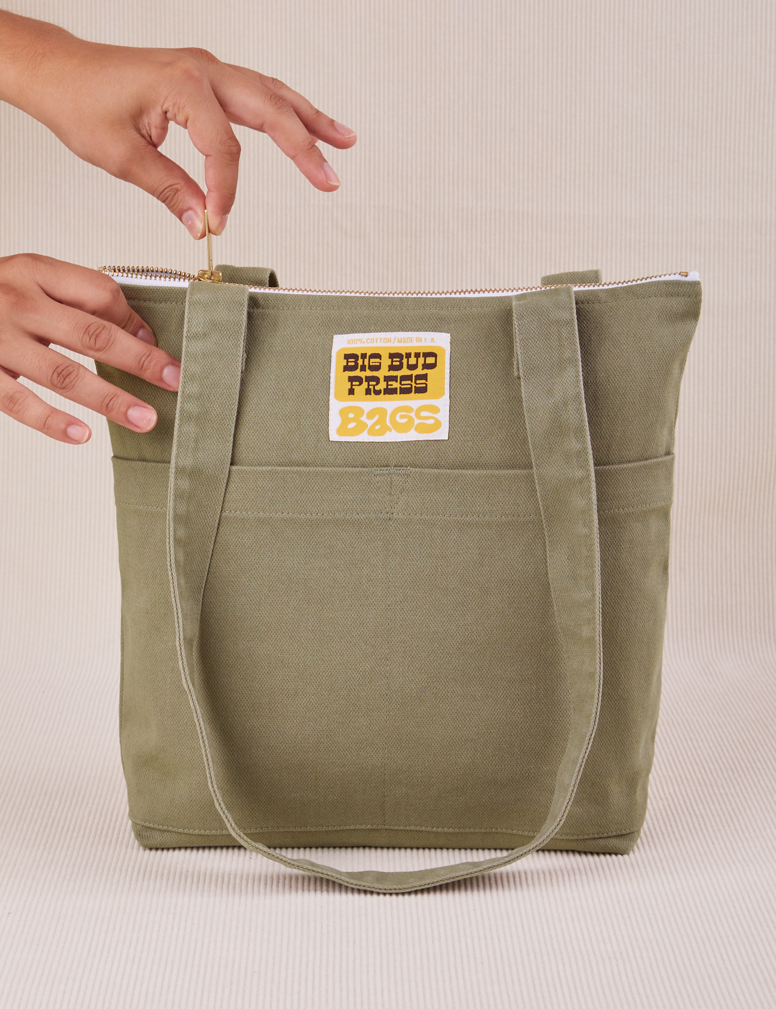 Over-Shoulder Zip Mini Tote in Khaki Grey