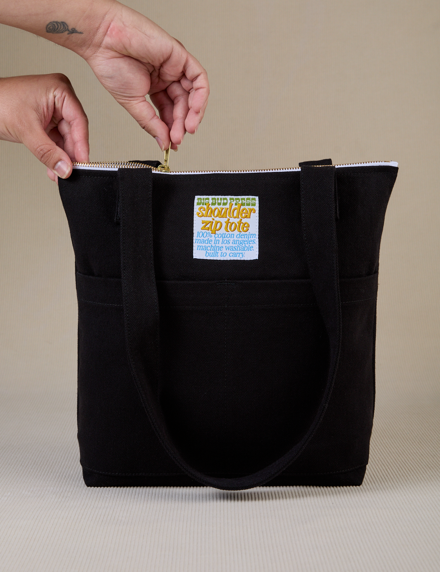 Over-Shoulder Zip Mini Tote in Basic Black