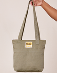 Over-Shoulder Zip Mini Tote in Khaki Grey held by model