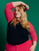 Juliet is 5'7" and wearing L Black/Pink Colorblock Raglan Tee