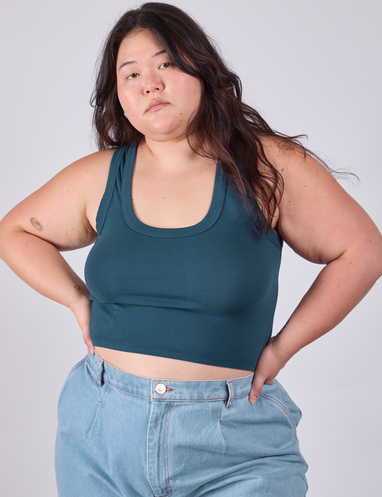 Cropped Tank Top in Lagoon worn by Ashley