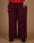 Close up of the Red Wine Action Pant on Kristen