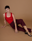 Alex wearing the Red Wine Action Pant with Mustang Tank Top