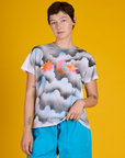 Alex is 5'8 and wearing P Dark Cloud & Sky Airbrush Vintage Tee