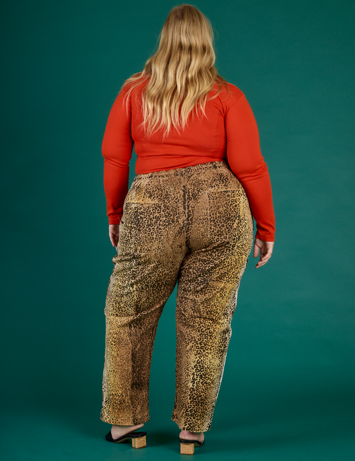 Back view of Juliet wearing the Leopard Work Pant