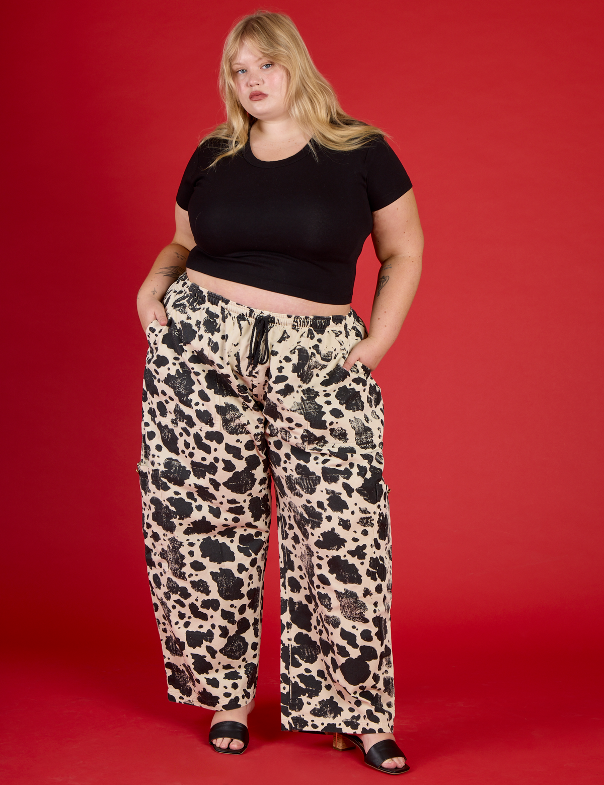 Drop Pocket Pants - Cow Print