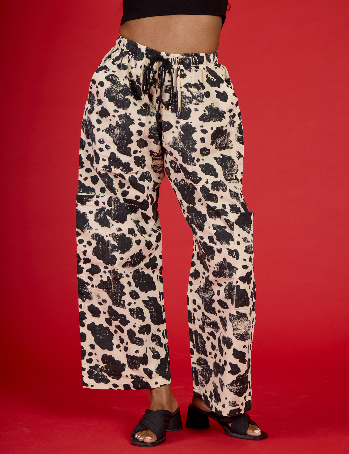 Drop Pocket Pants - Cow Print