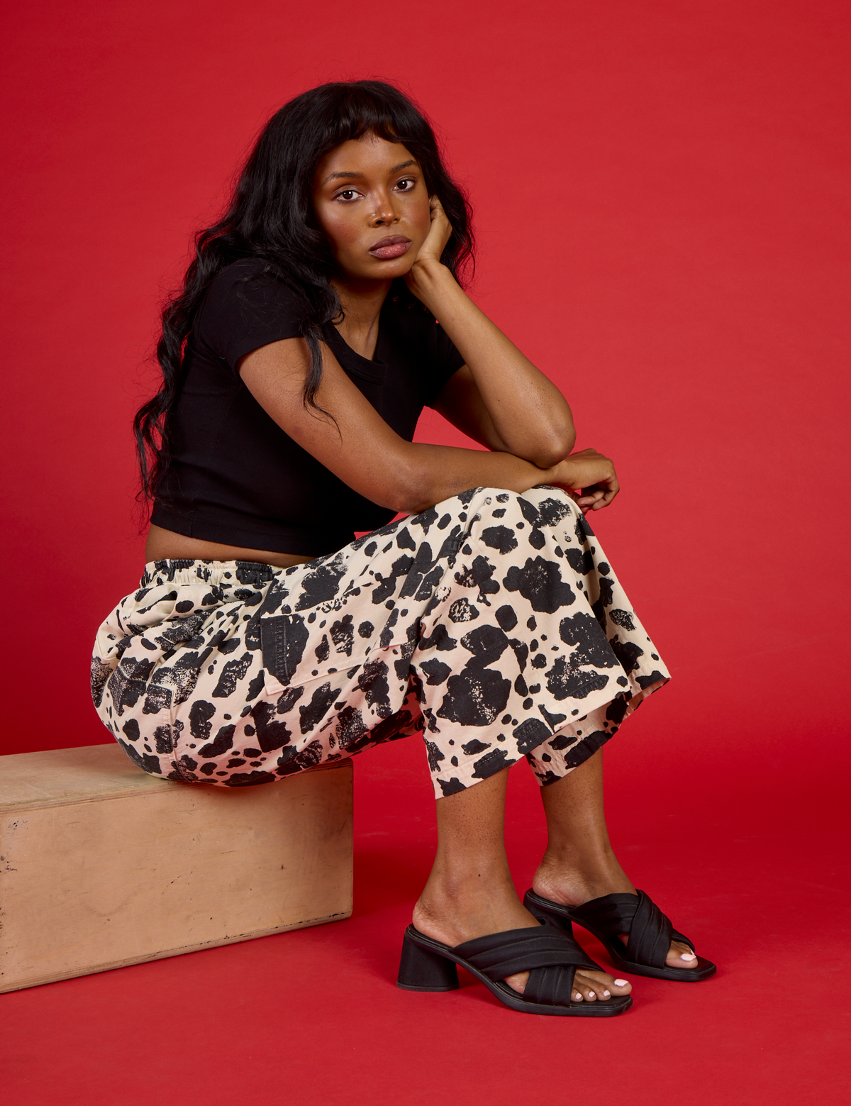 Drop Pocket Pants - Cow Print