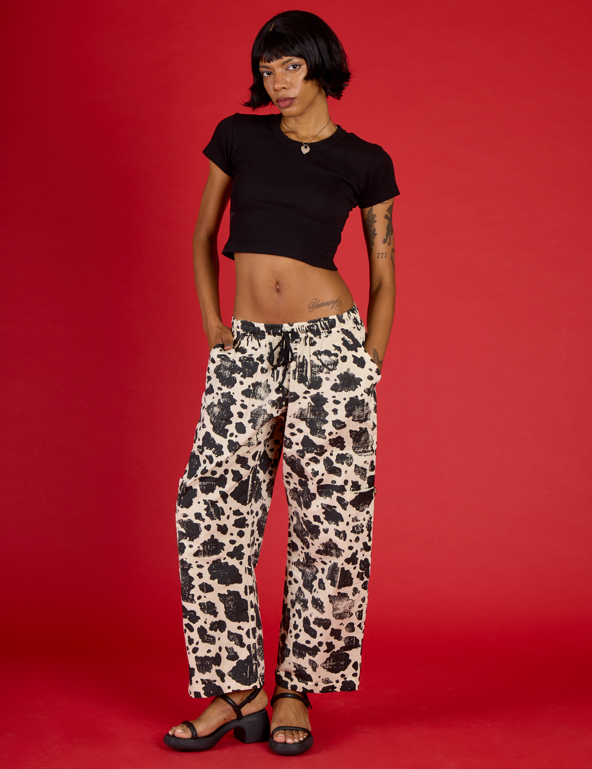 Drop Pocket Pants - Cow Print
