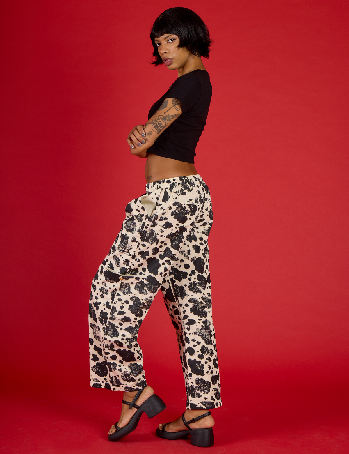 Drop Pocket Pants - Cow Print