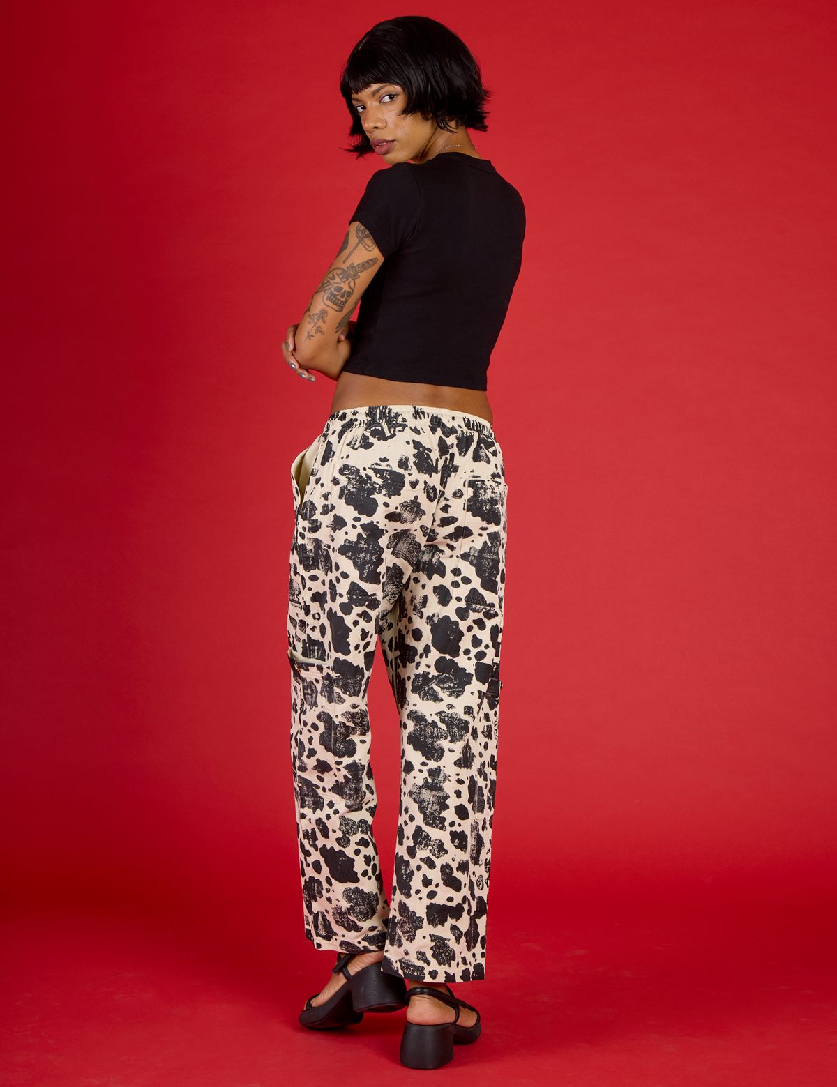 Drop Pocket Pants - Cow Print