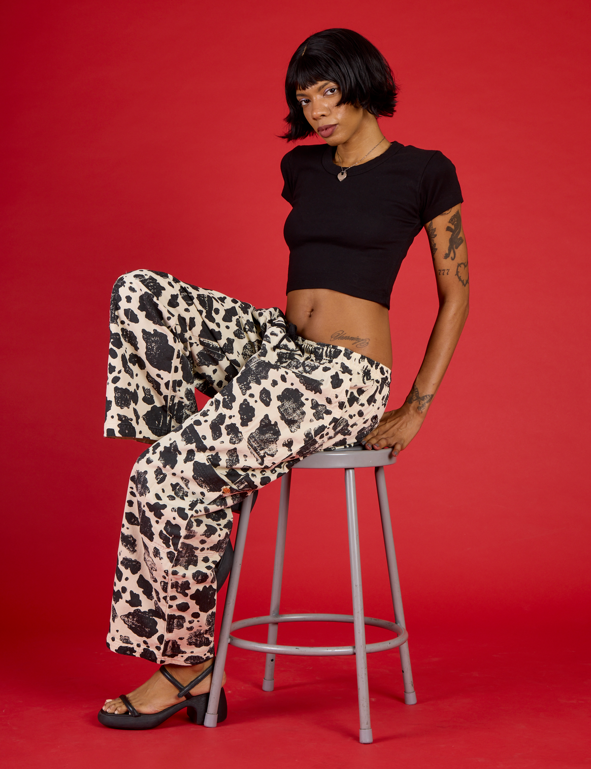 Drop Pocket Pants - Cow Print